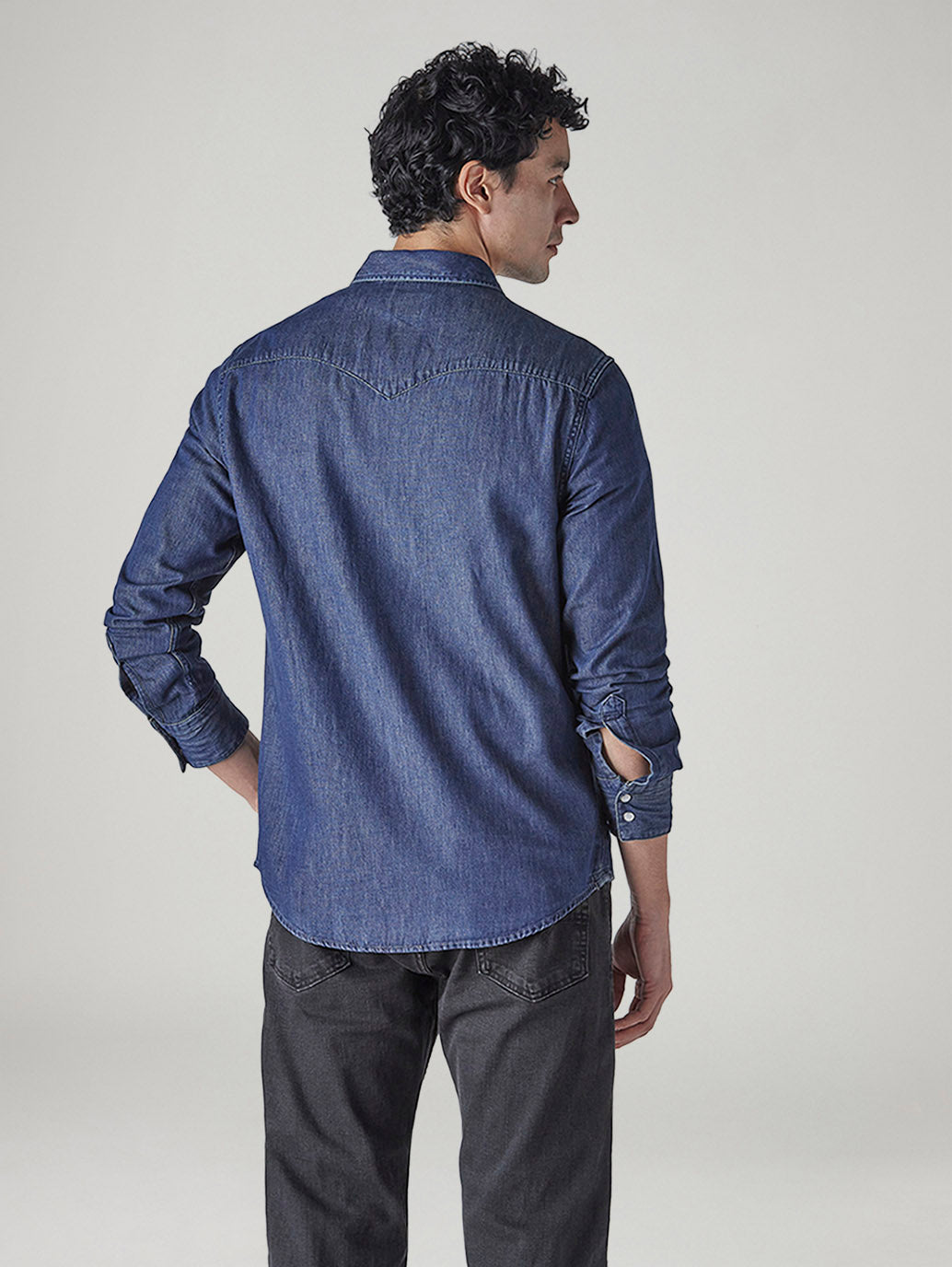 Men's Solid Regular Fit Denim Shirt - Back View