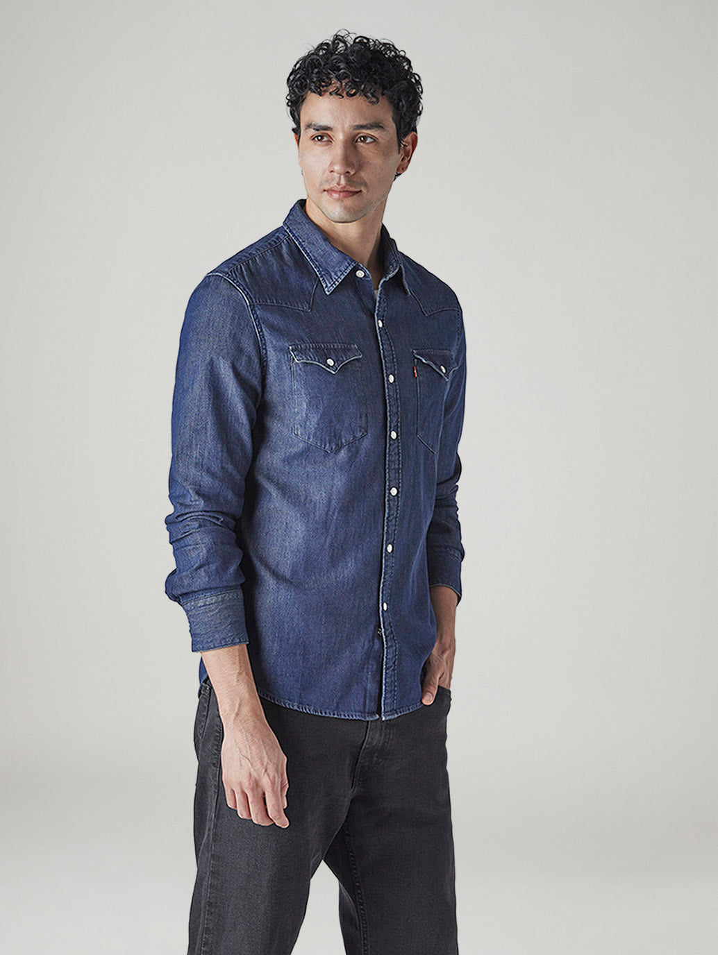 Men's Solid Regular Fit Denim Shirt - Side View