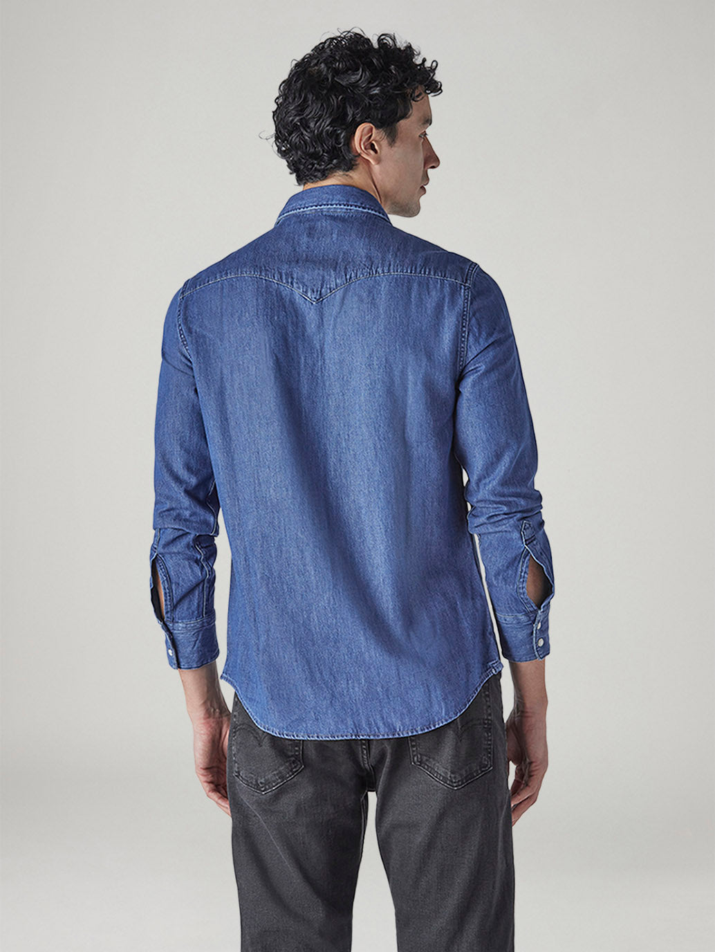 Men's Solid Regular Fit Denim Shirt - Back View
