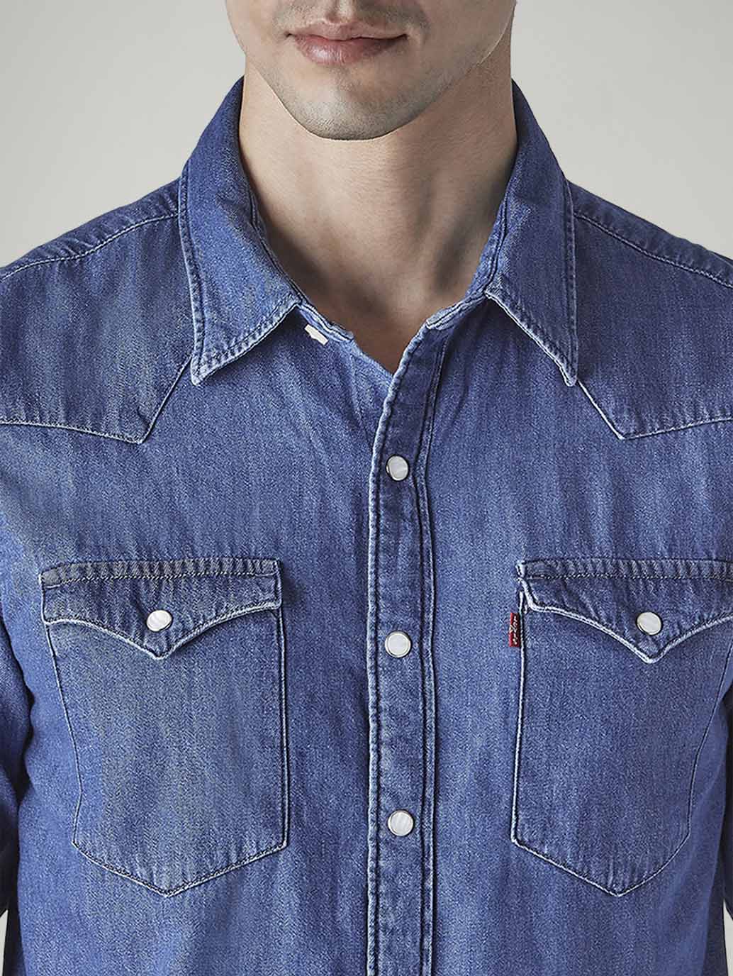 Men's Solid Regular Fit Denim Shirt - 20 View