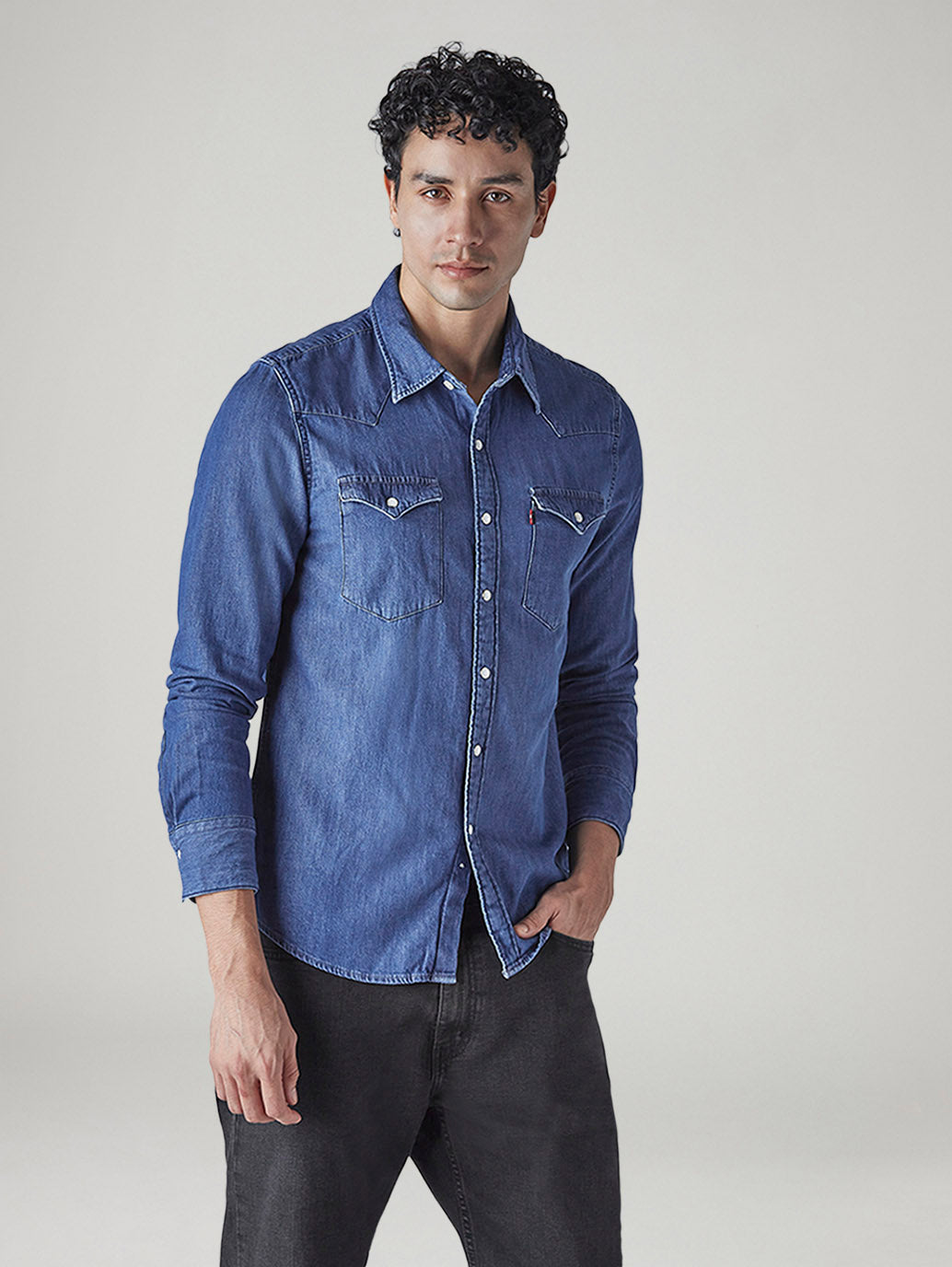 Men's Solid Regular Fit Denim Shirt - Side View