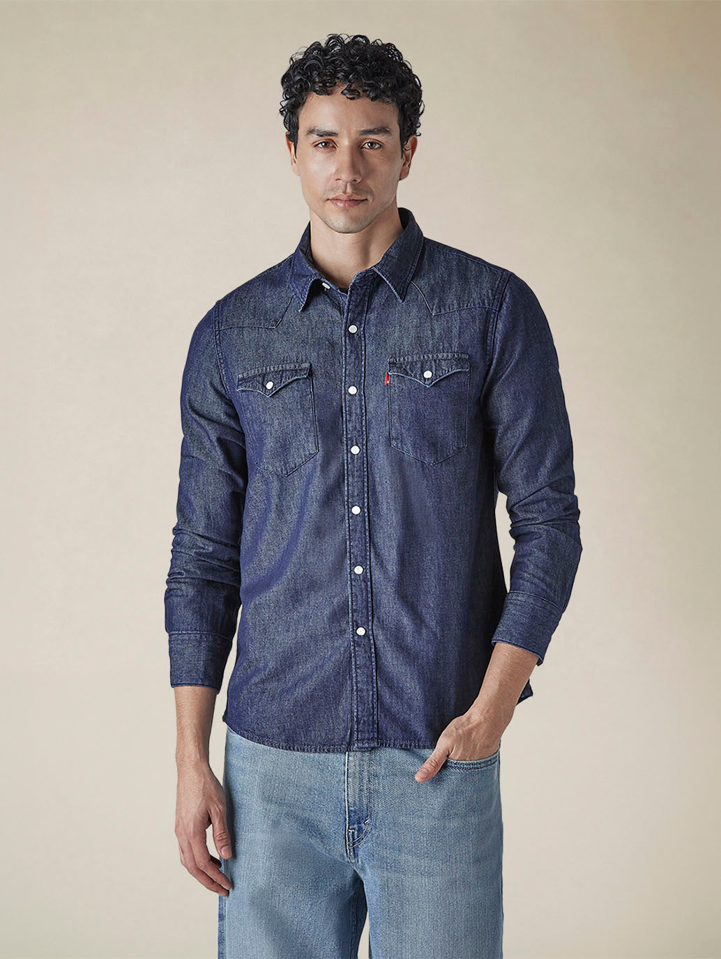 Men's Solid Regular Fit Denim Shirt - 4a289409-e9fd-4e2c-b9d6-3e217d9a529b View