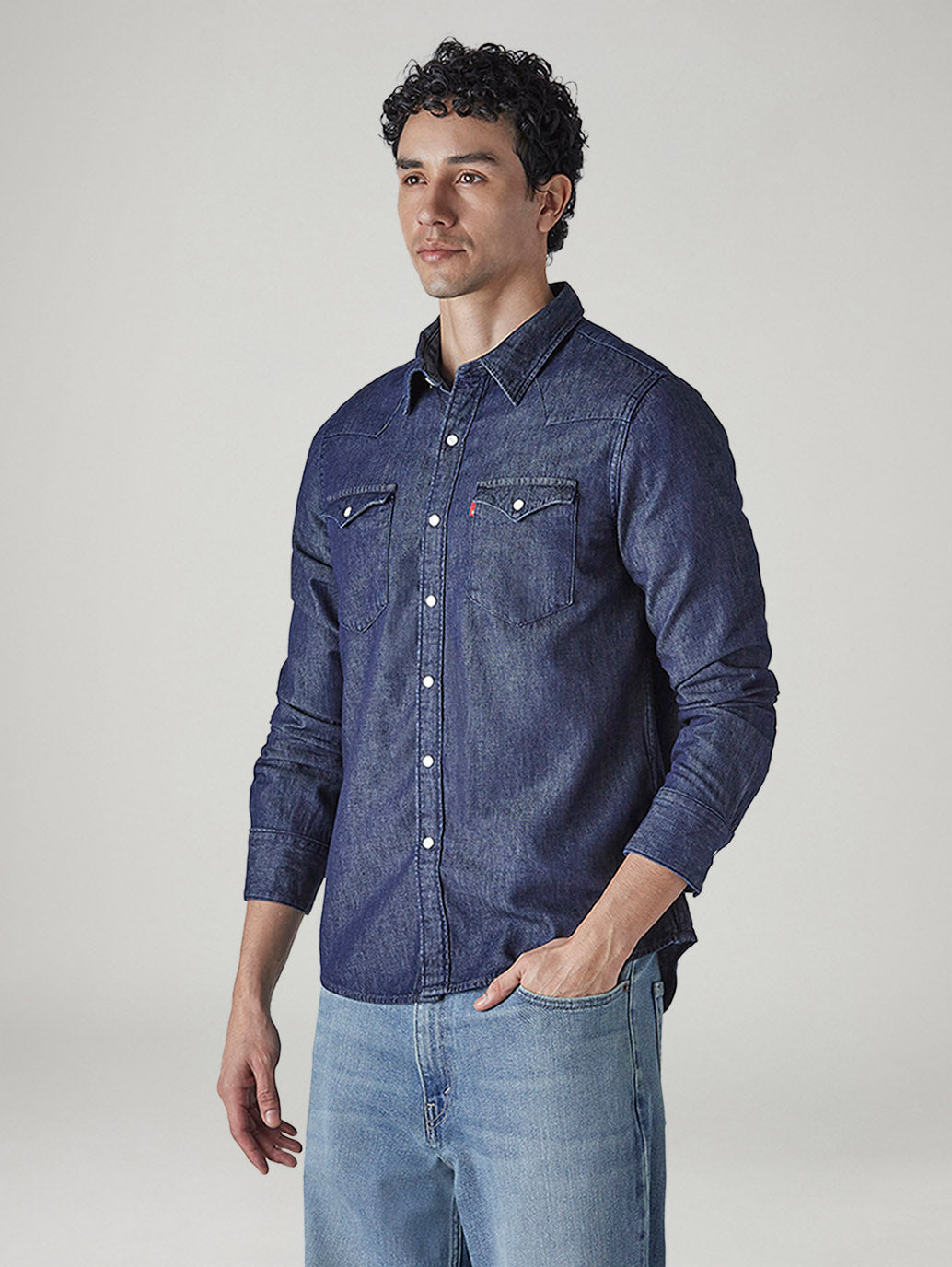 Men's Solid Regular Fit Denim Shirt - Side View