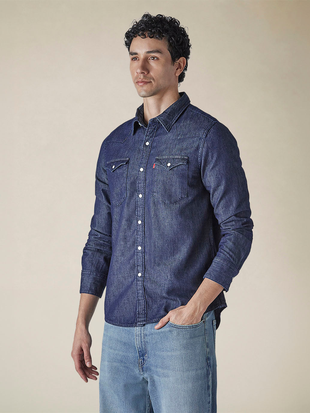 Men's Solid Regular Fit Denim Shirt - c7c83710-dbb2-4cb6-b7f0-634428a77488 View
