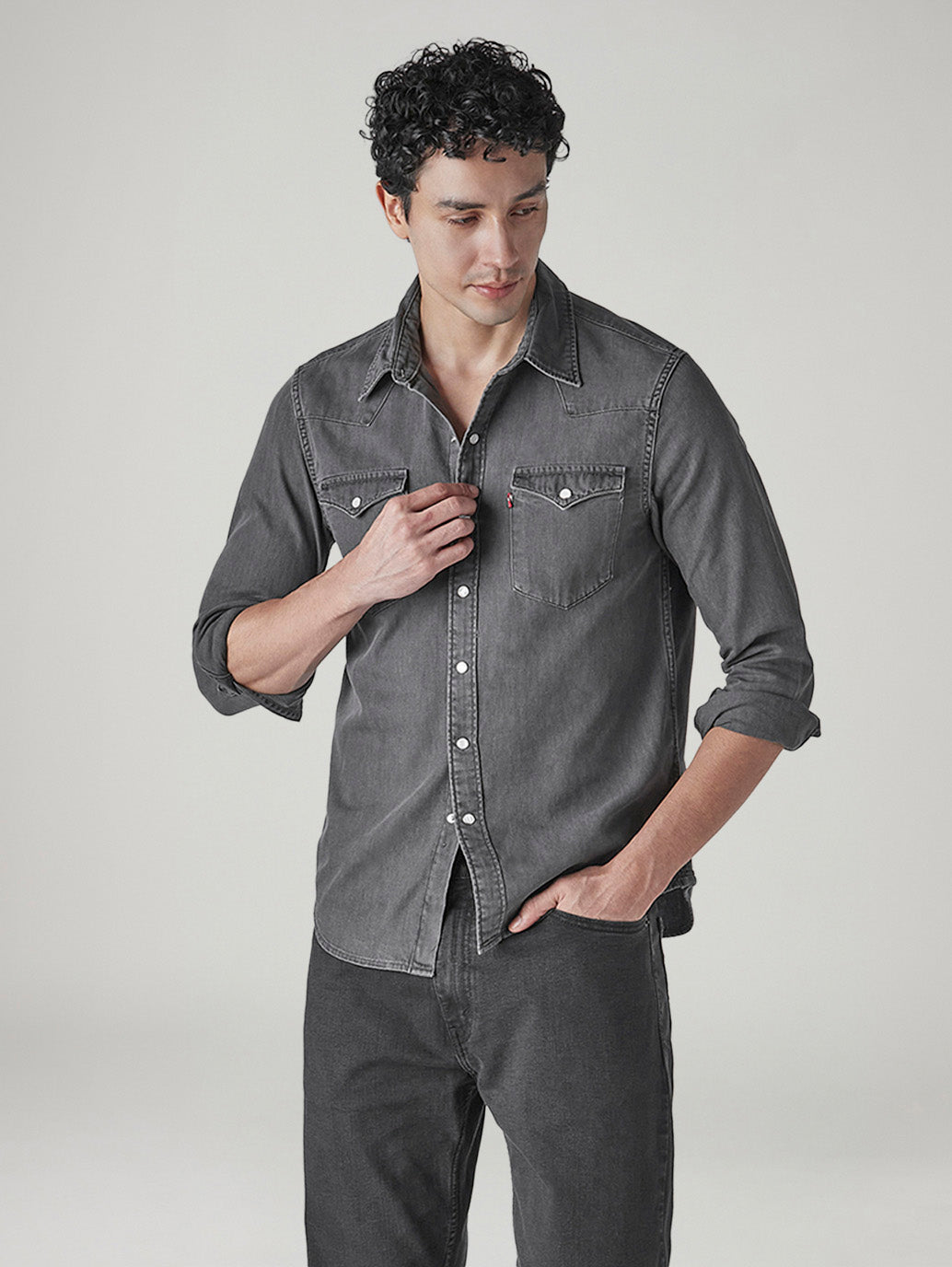 Men's Solid Regular Fit Denim Shirt