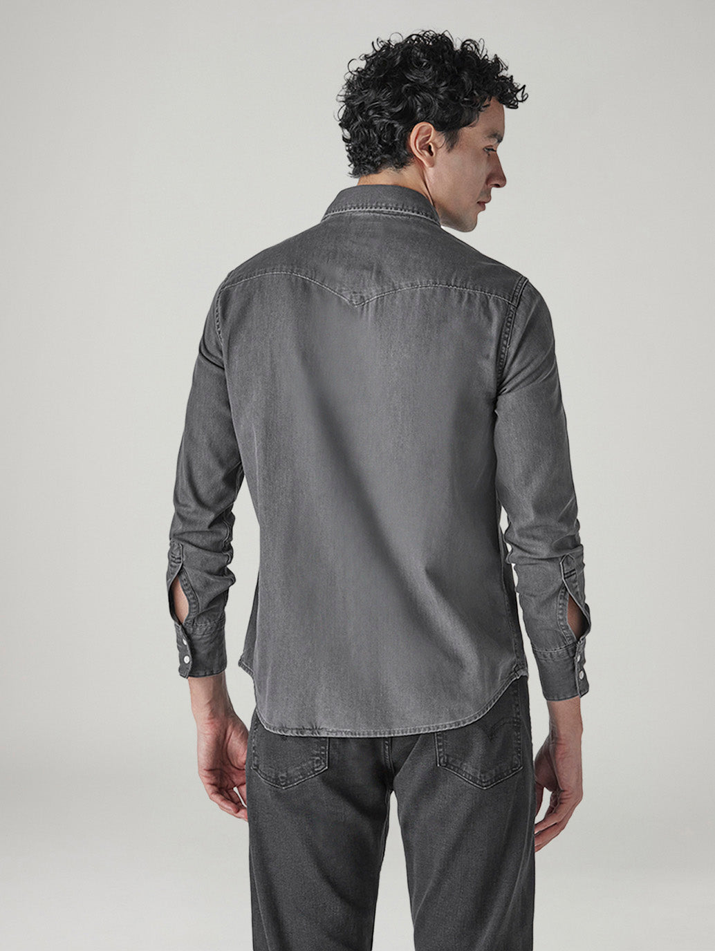 Men's Solid Regular Fit Denim Shirt - Back View