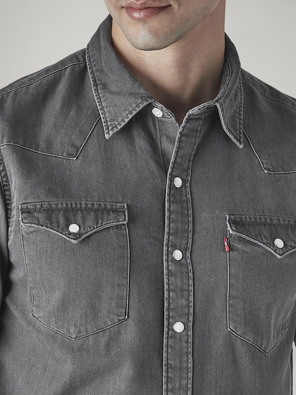 Men's Solid Regular Fit Denim Shirt - Detail View