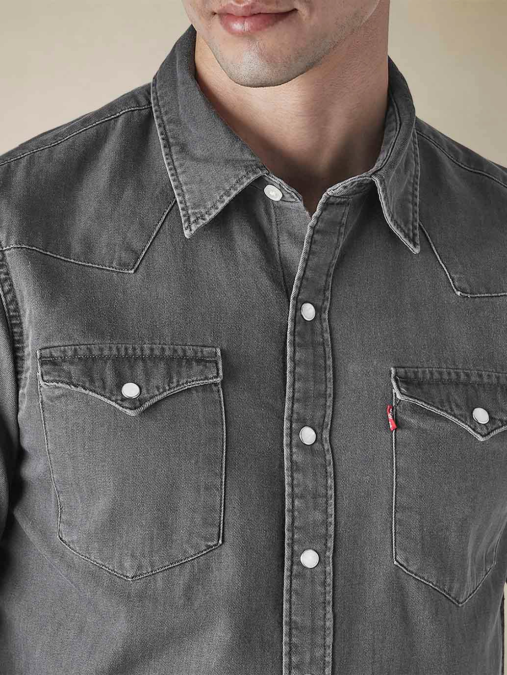 Men's Solid Regular Fit Denim Shirt - 8ffb6ae7-c031-4dd0-9b63-7f3088ce0ddd View
