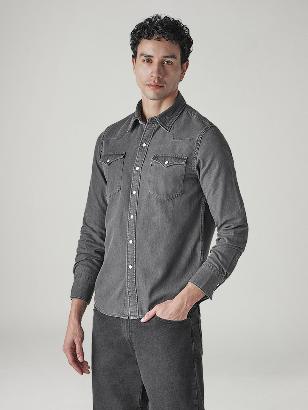 Men's Solid Regular Fit Denim Shirt - Side View