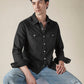 Men's Solid Regular Fit Denim Shirt - 012e720a-1e54-4220-8f42-0d62dc75b670 View