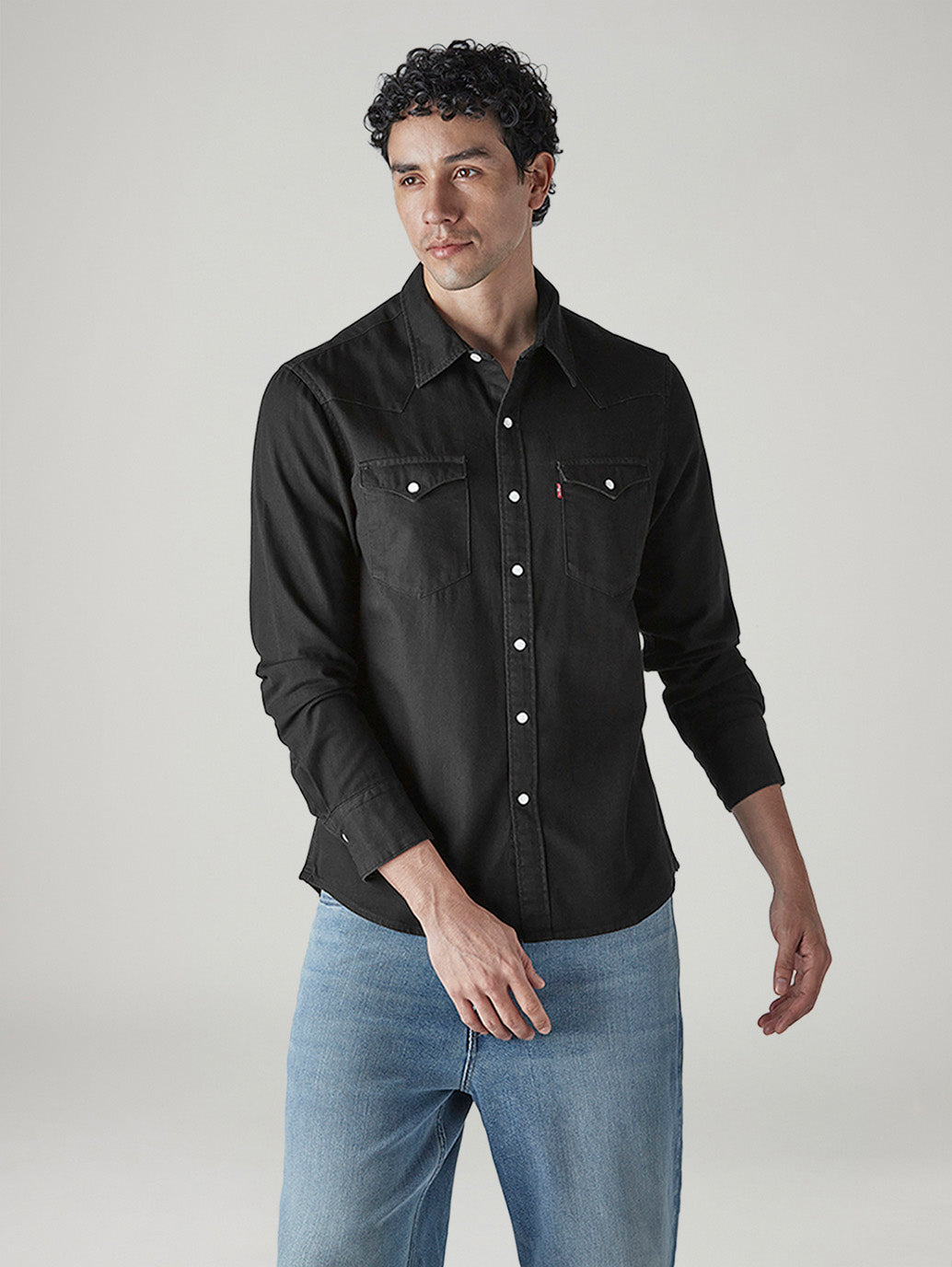 Men's Solid Regular Fit Denim Shirt - Front View