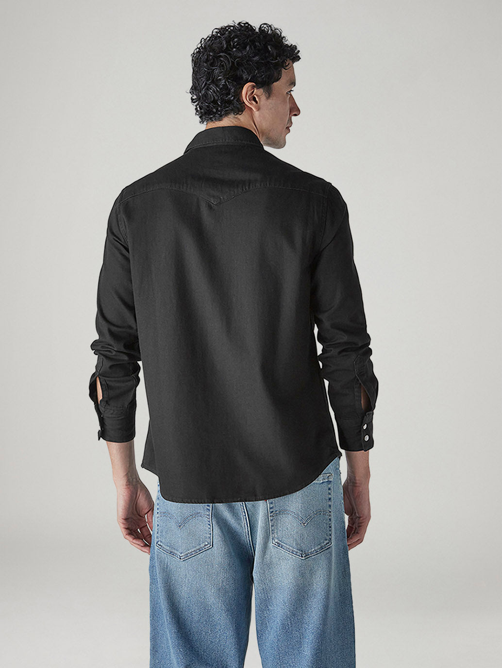 Men's Solid Regular Fit Denim Shirt - Back View