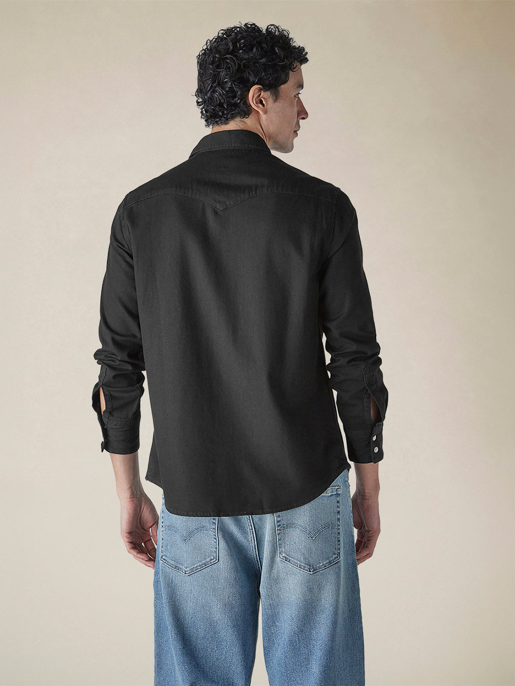 Men's Solid Regular Fit Denim Shirt - aca30e28-ec45-46f0-a104-e08ea8701d14 View
