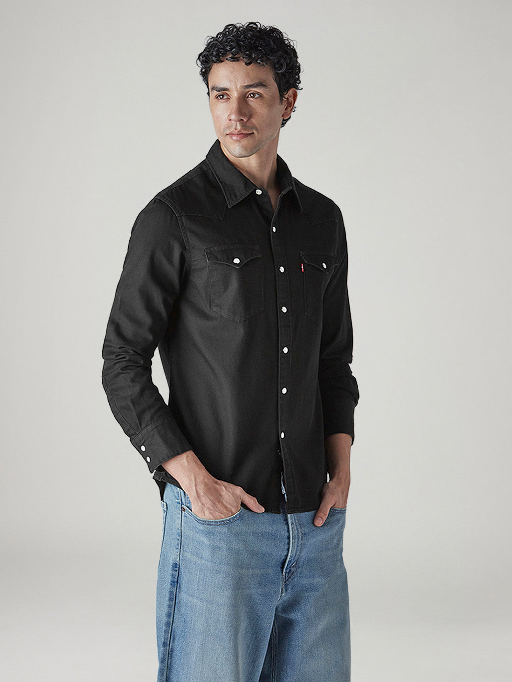 Men's Solid Regular Fit Denim Shirt - Side View