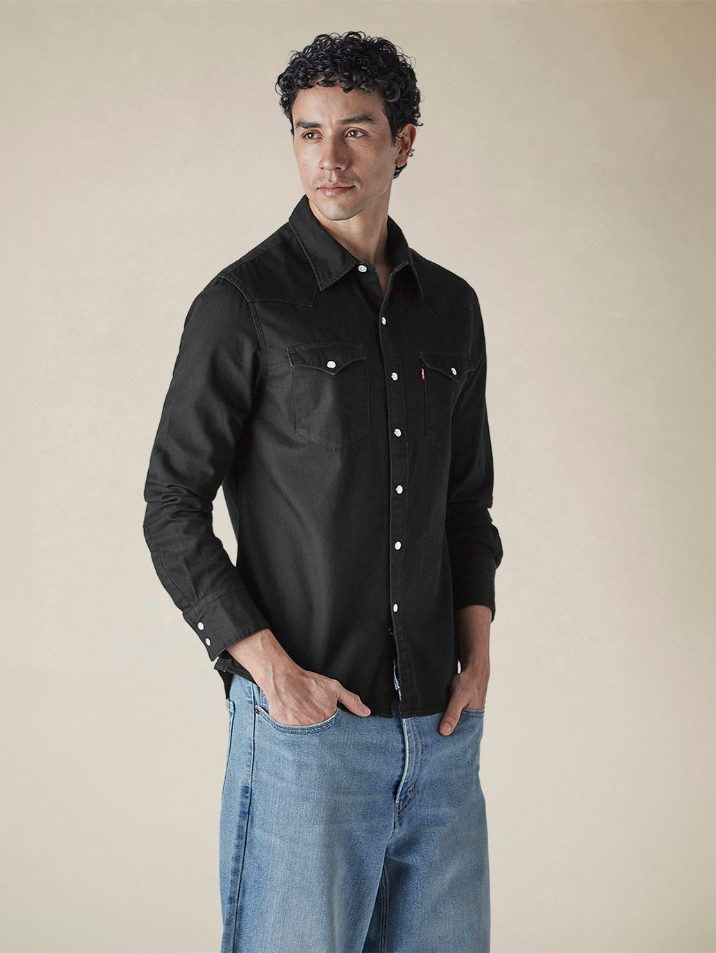 Men's Solid Regular Fit Denim Shirt - 577bc1df-e77d-4c65-885a-e2c690f2965a View