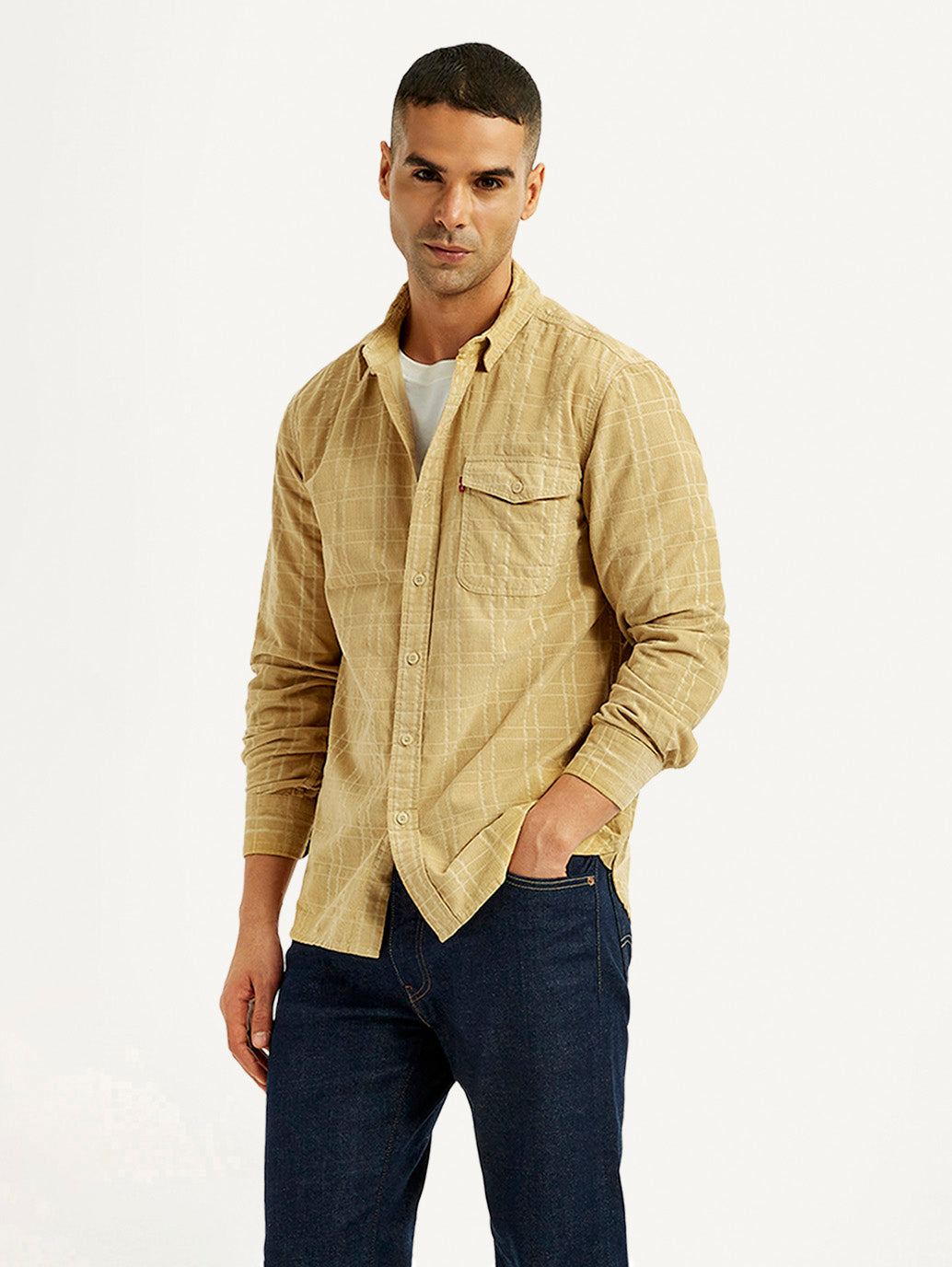 Men's Checkered Slim Fit Corduroy Shirt - Styleshot View