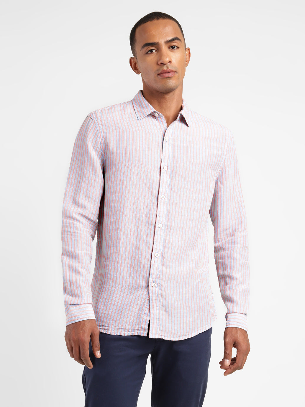 Men's Striped Slim Fit Linen Shirt