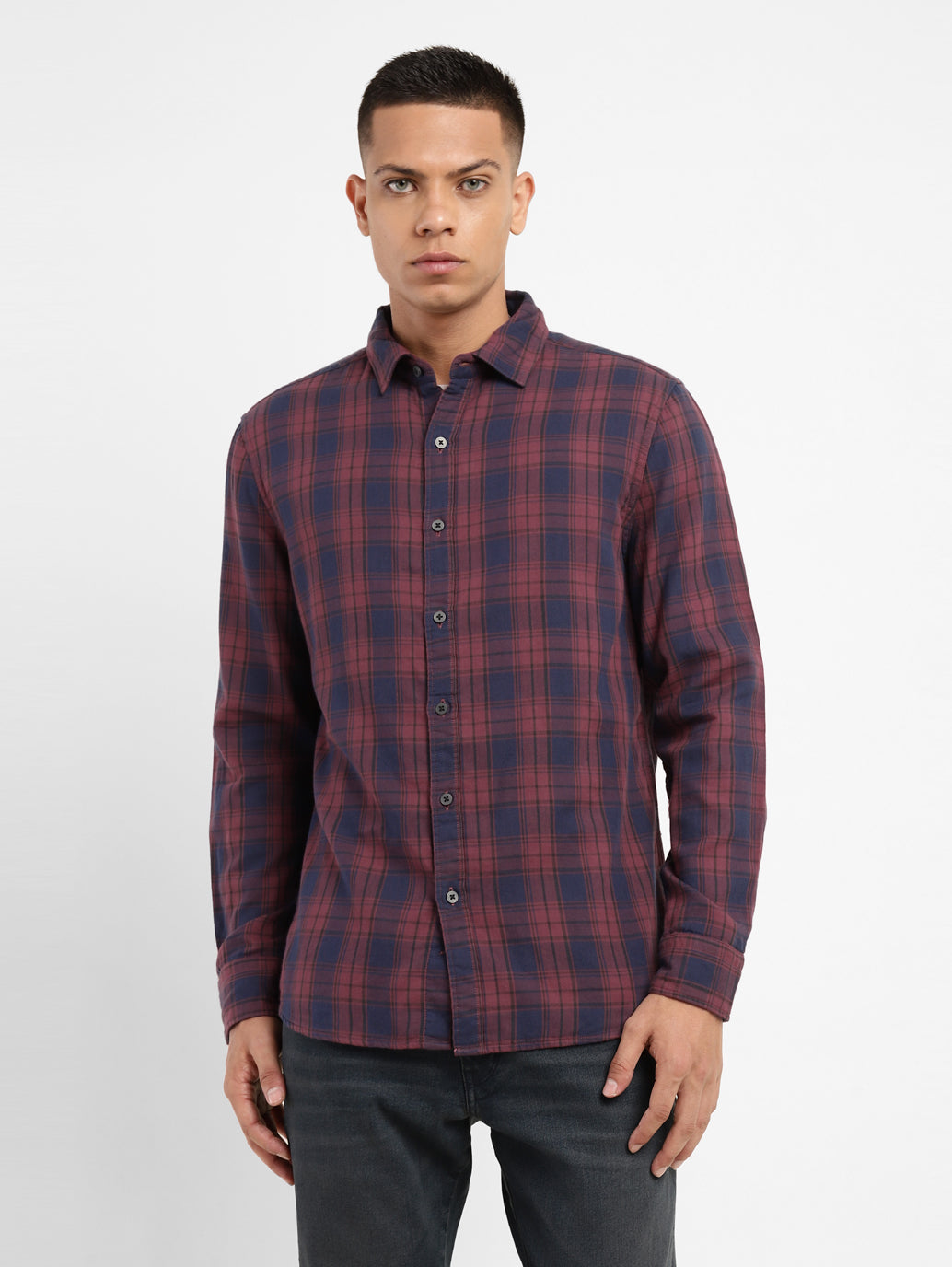 Men's Checkered Spread Collar Shirt