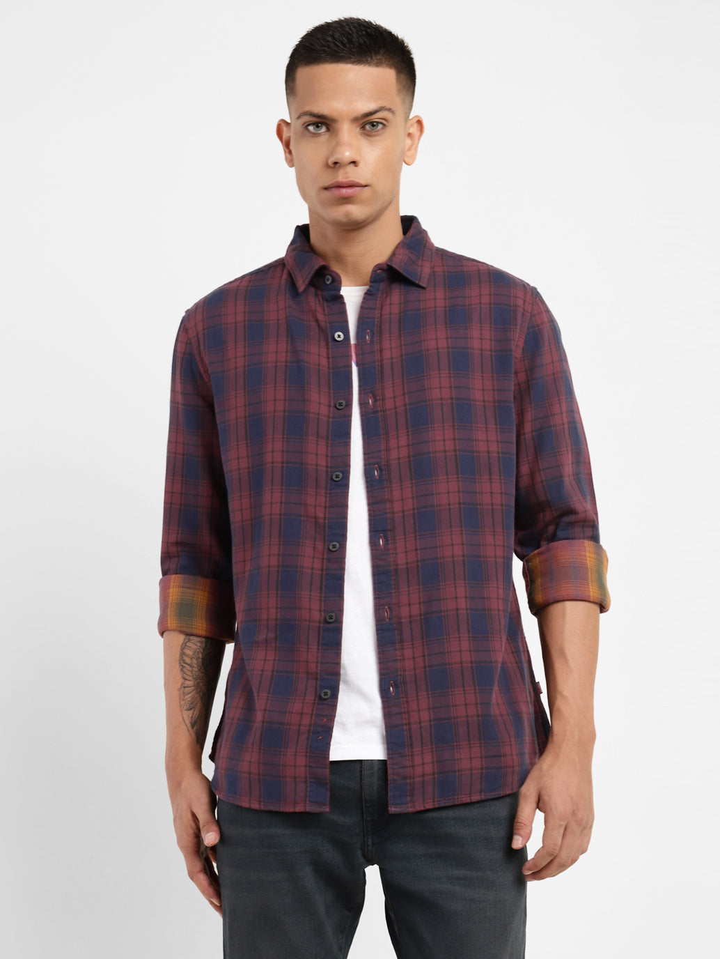 Men's Checkered Spread Collar Shirt