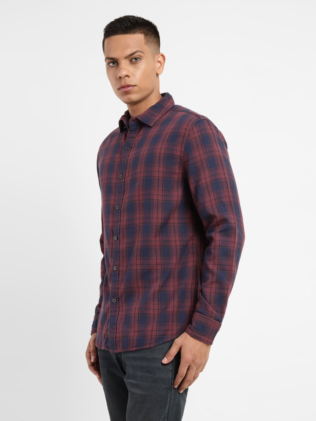 Men's Checkered Spread Collar Shirt