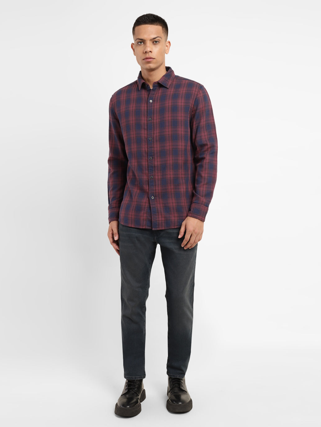 Men's Checkered Spread Collar Shirt