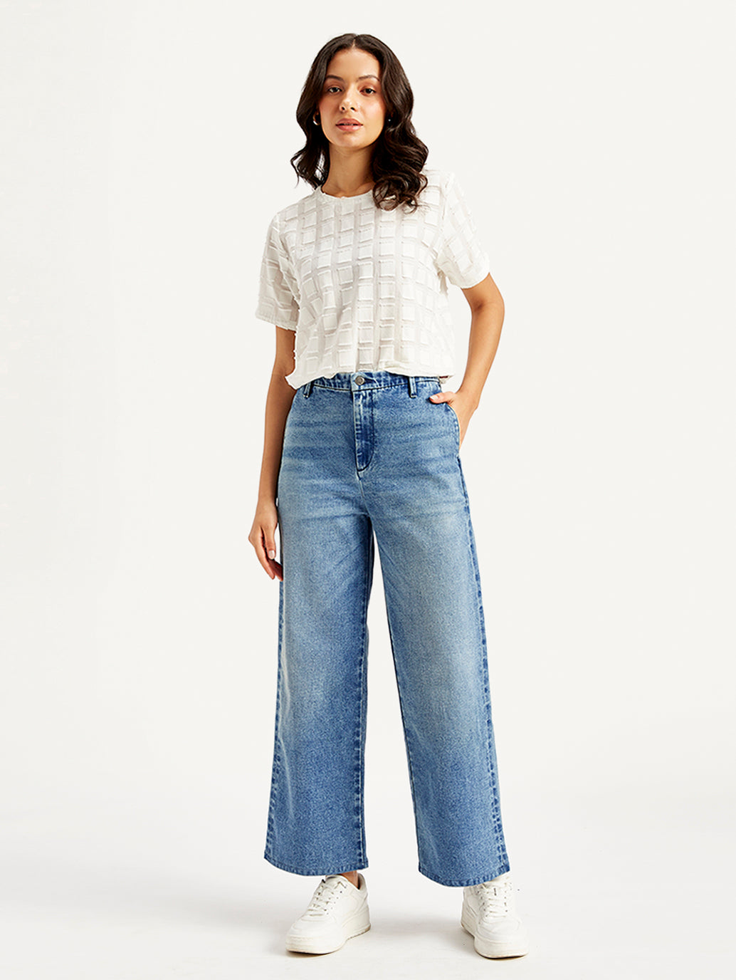 Women's Redloop Blue Mile High Wide Leg Fit High Rise Jeans