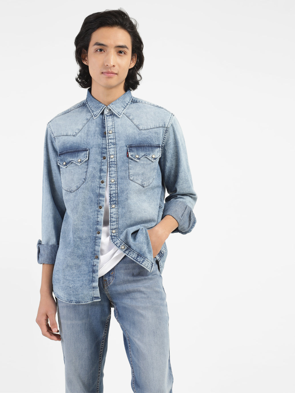 Men's Solid Blue Collar Denim Shirt