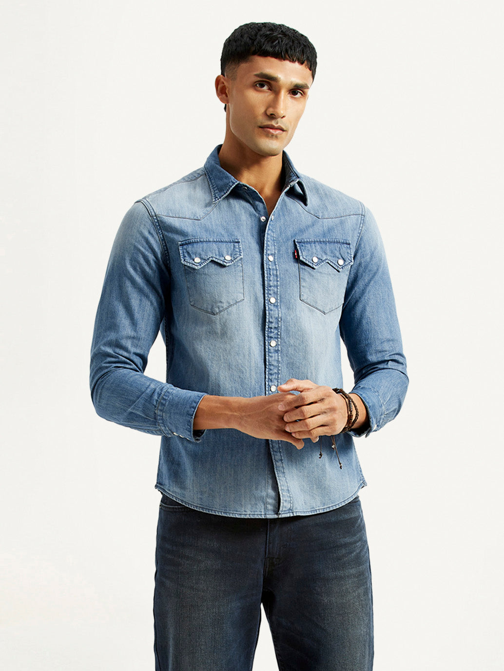 Men's Solid Light Blue Slim Fit Denim Shirt