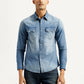 Men's Solid Light Blue Slim Fit Denim Shirt - Front View