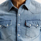 Men's Solid Light Blue Slim Fit Denim Shirt - Detail View