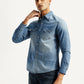 Men's Solid Light Blue Slim Fit Denim Shirt - Side View