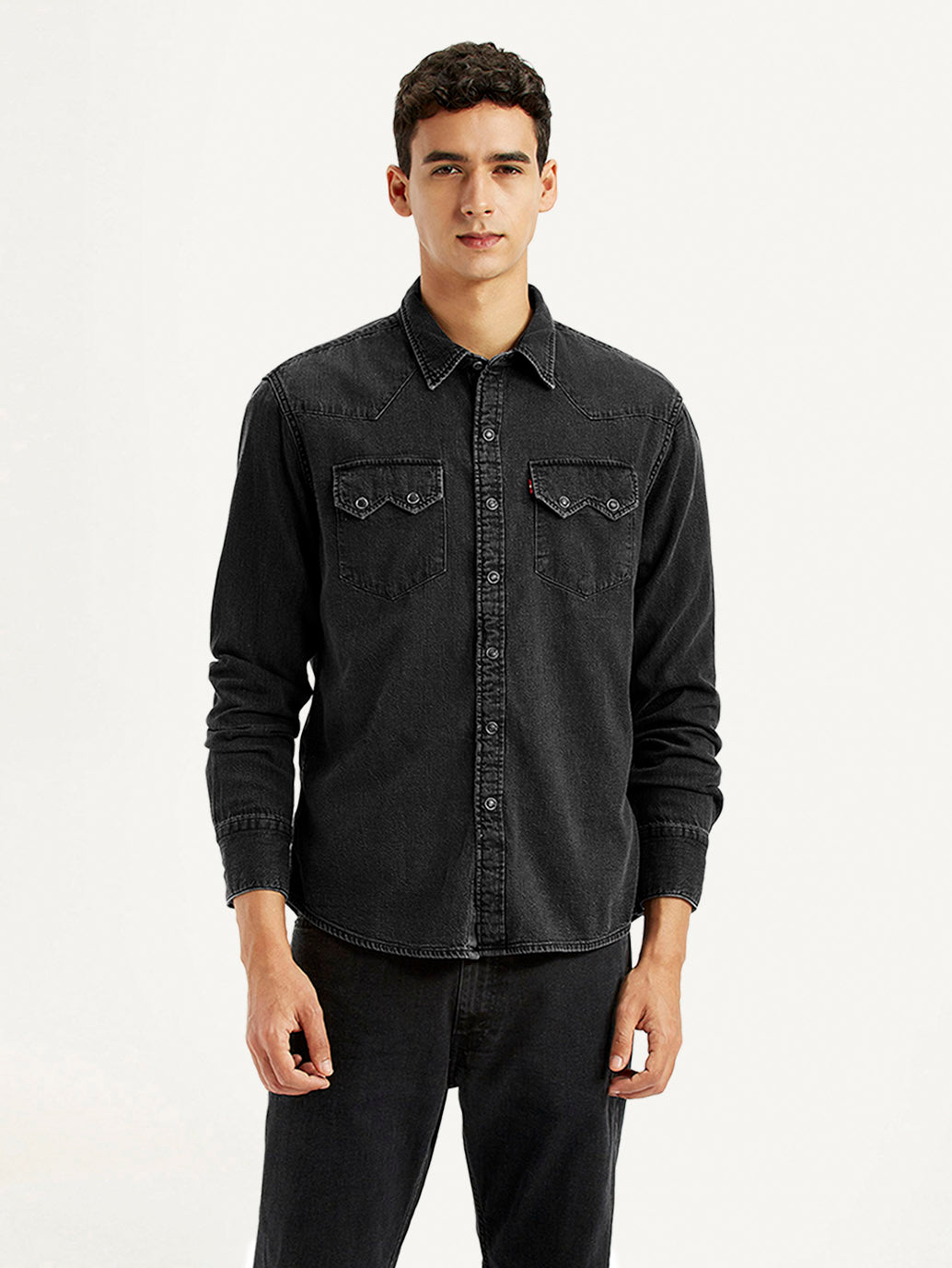 Men's Solid Charcoal Grey Slim Fit Shirt - Front View