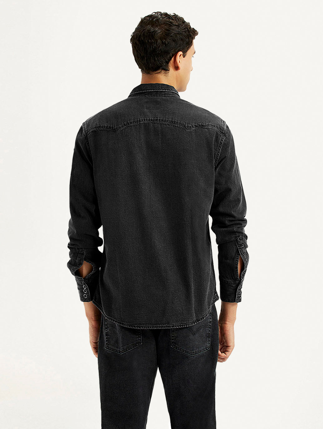 Men's Solid Charcoal Grey Slim Fit Shirt - Back View