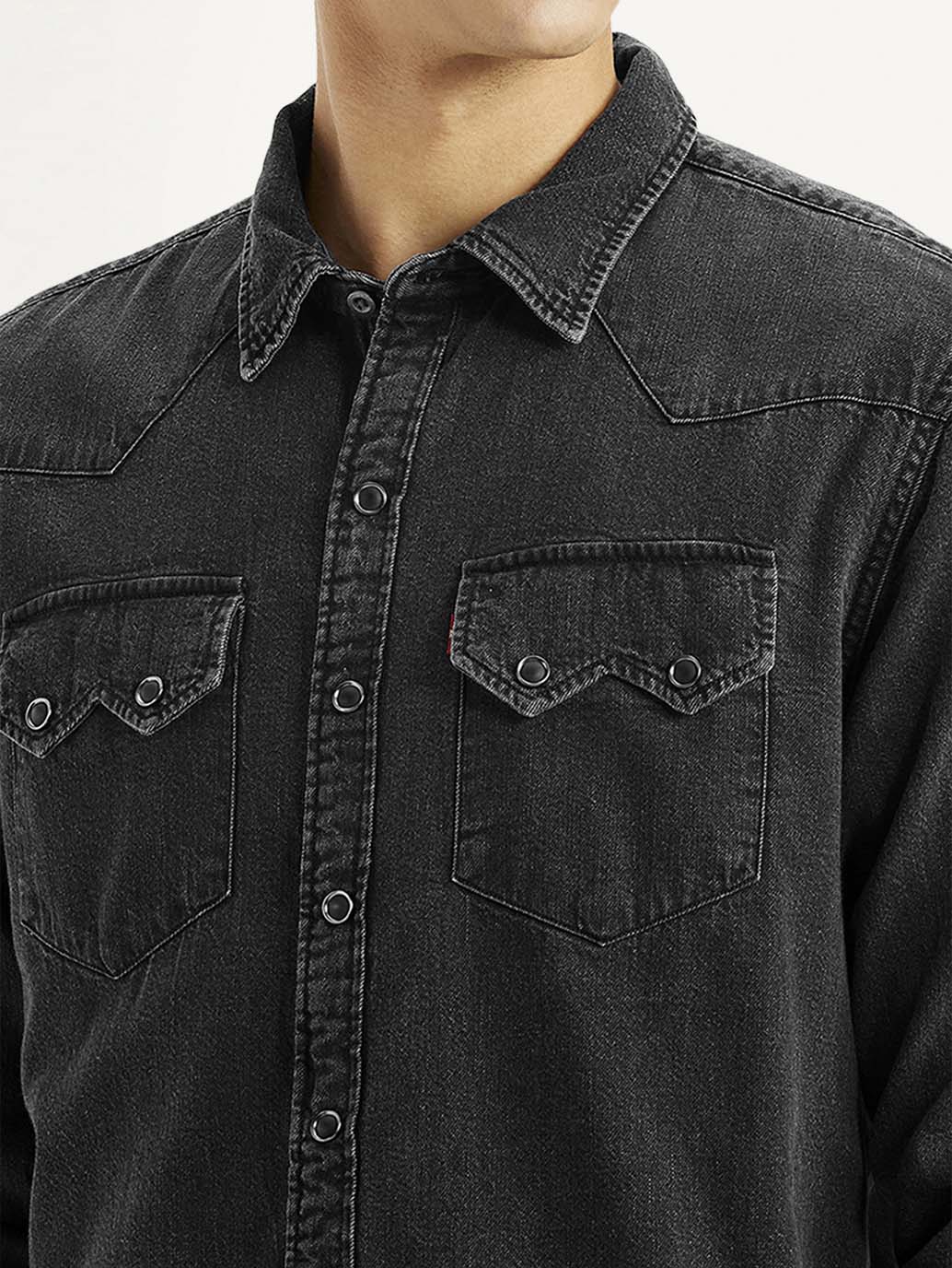 Men's Solid Charcoal Grey Slim Fit Shirt - Detail View