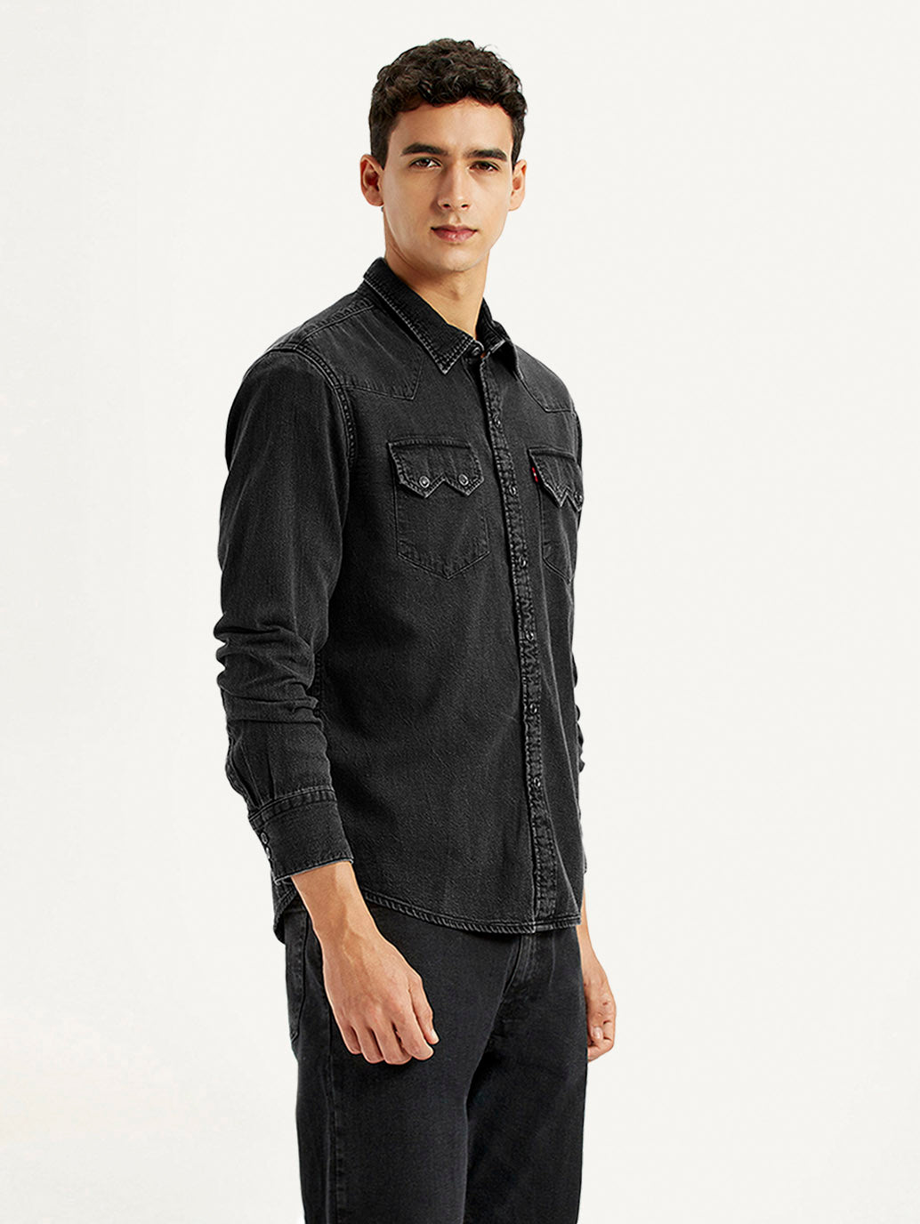 Men's Solid Charcoal Grey Slim Fit Shirt - Side View