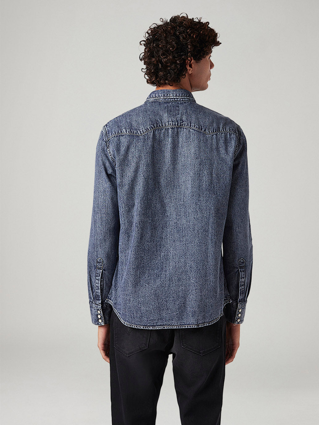Men's Solid Slim Fit Denim Shirt - Back View