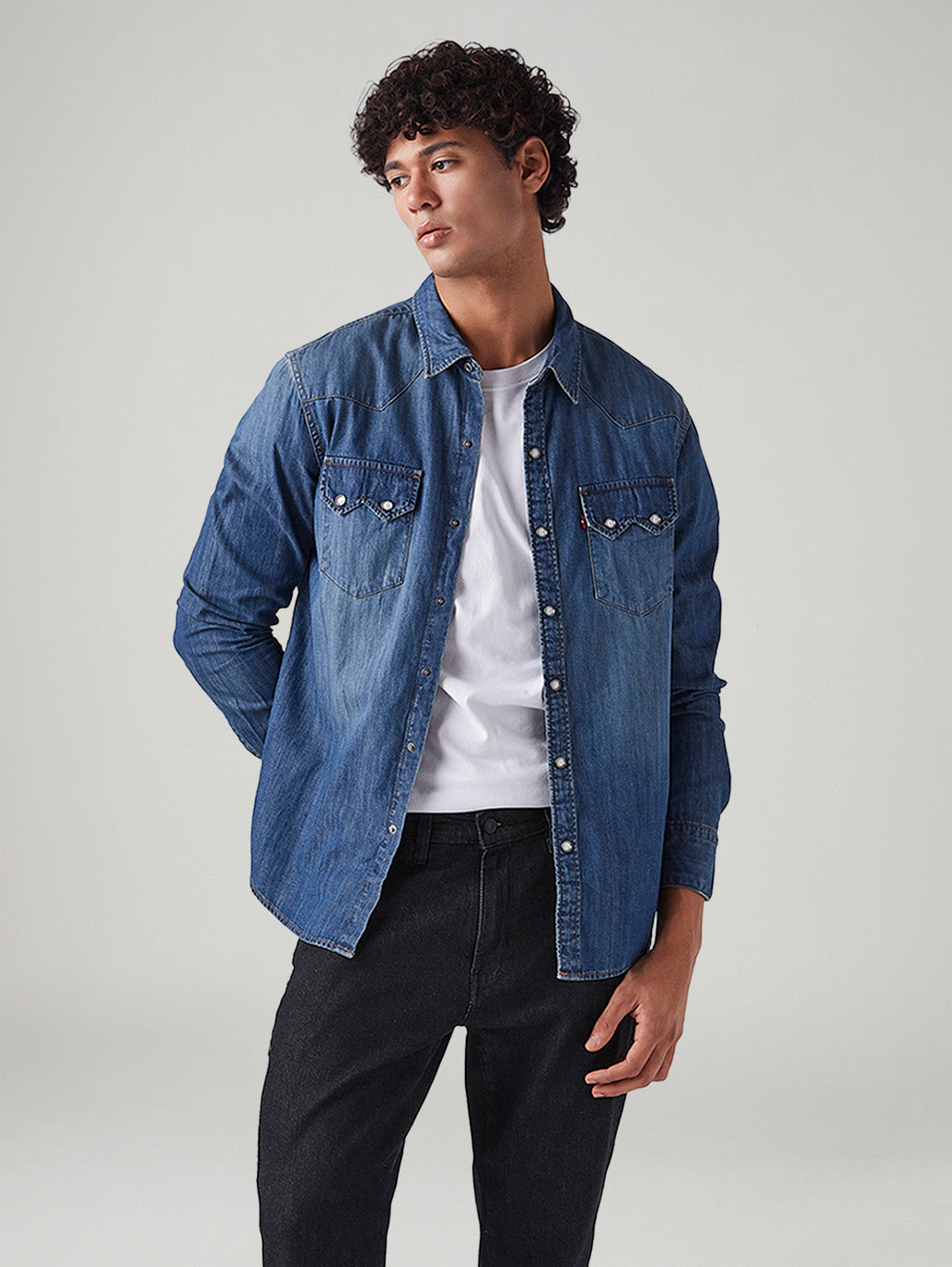 Men's Solid Slim Fit Denim Shirt