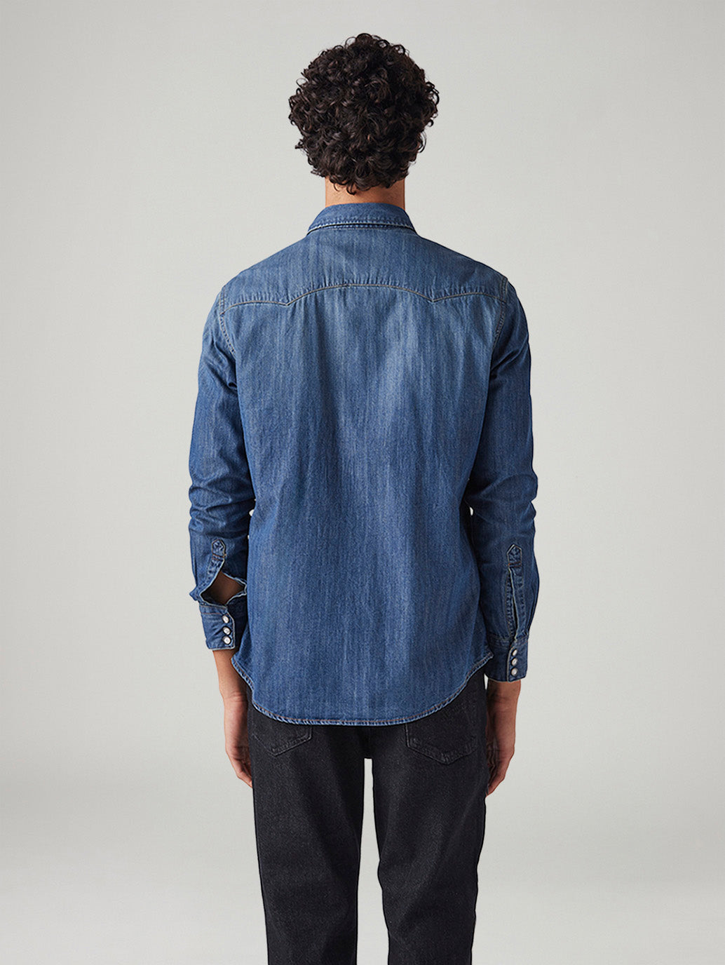 Men's Solid Slim Fit Denim Shirt - Back View