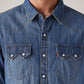 Men's Solid Slim Fit Denim Shirt - Detail View