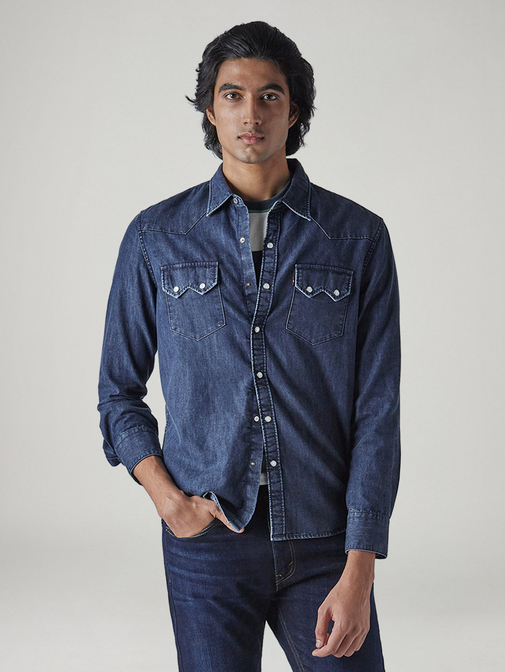 Men's Solid Slim Fit Denim Shirt