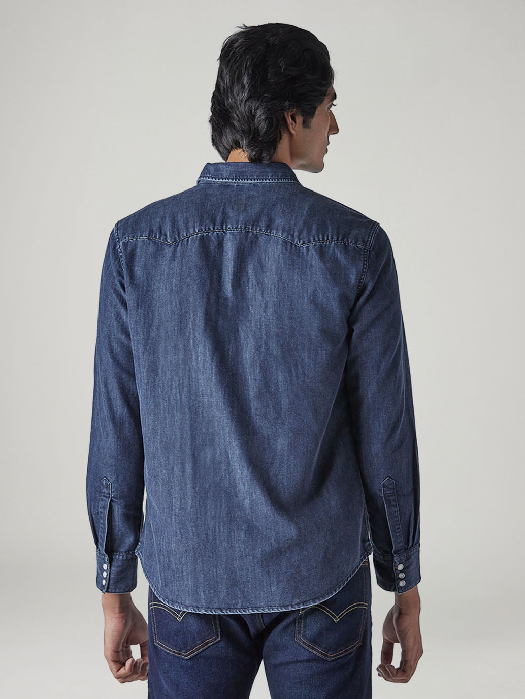 Men's Solid Slim Fit Denim Shirt - Back View