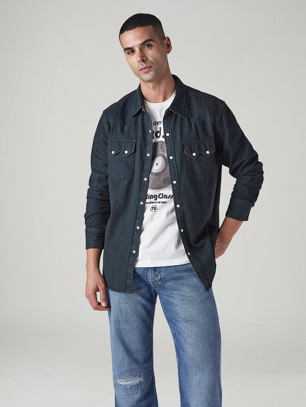 Men's Solid Slim Fit Denim Shirt