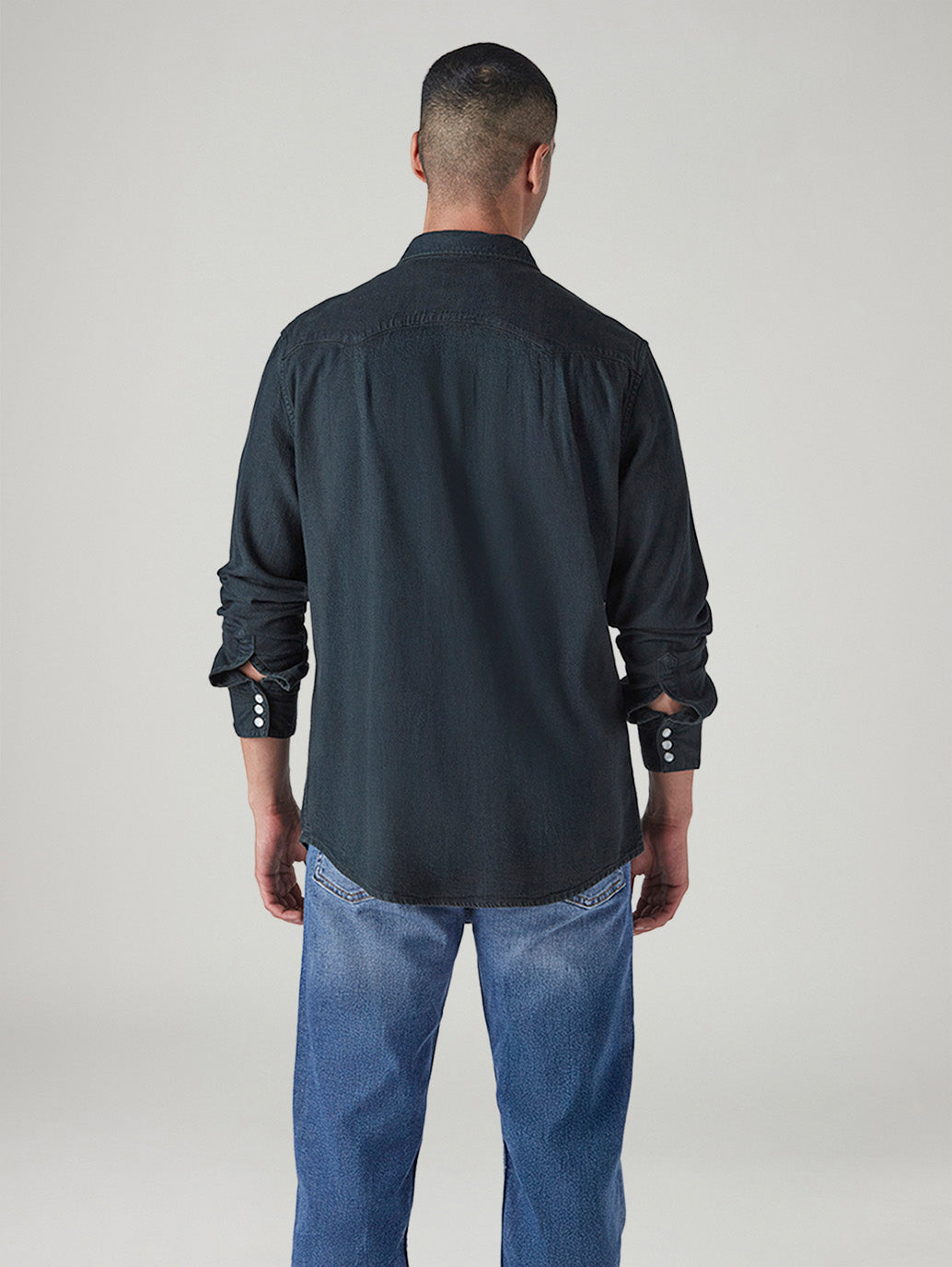 Men's Solid Slim Fit Denim Shirt - Back View