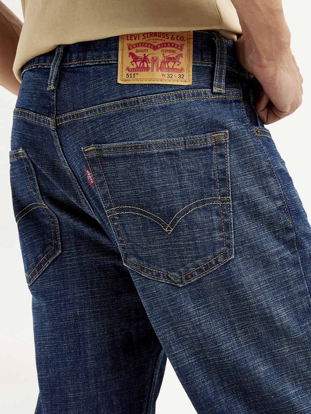 Men's 511 Dark Blue Slim Fit Mid Rise Jeans - Detail View