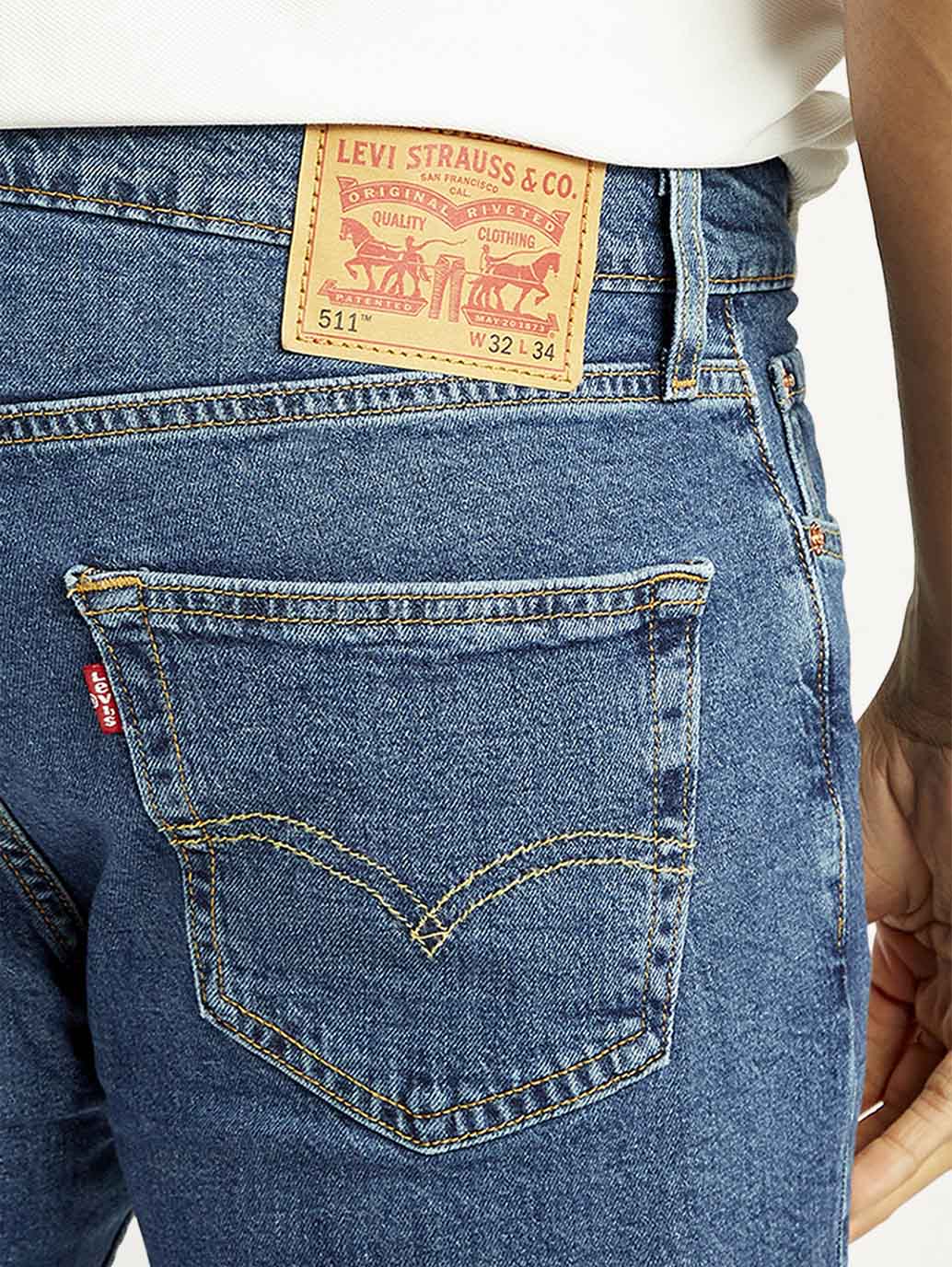 Men's 511 Blue Slim Fit Mid Rise Jeans - Detail View