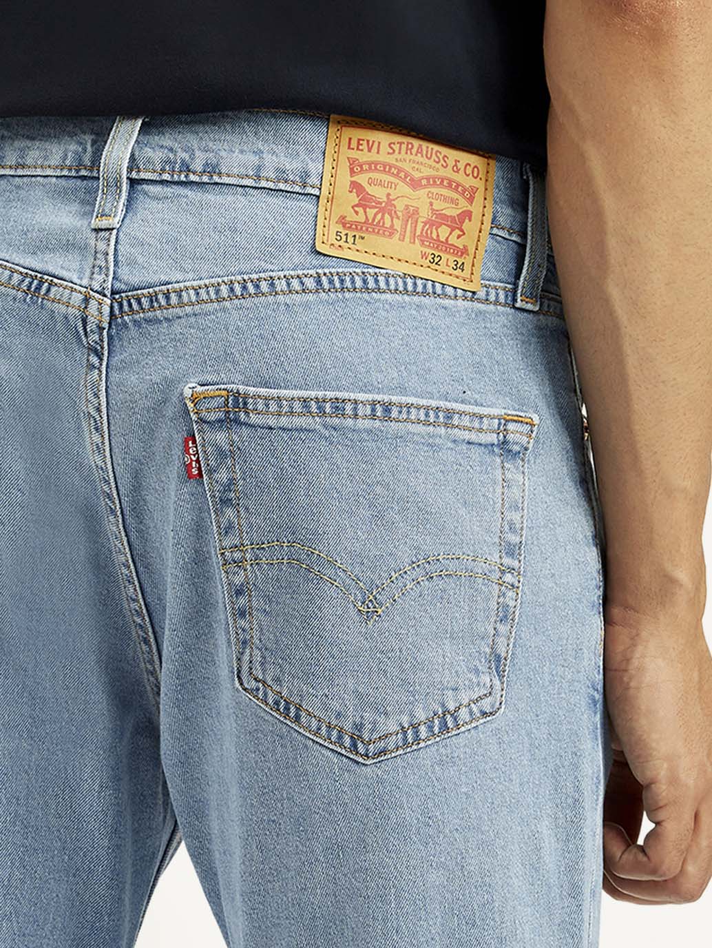 Men's 511 Light Blue Slim Fit Mid Rise Jeans - Detail View