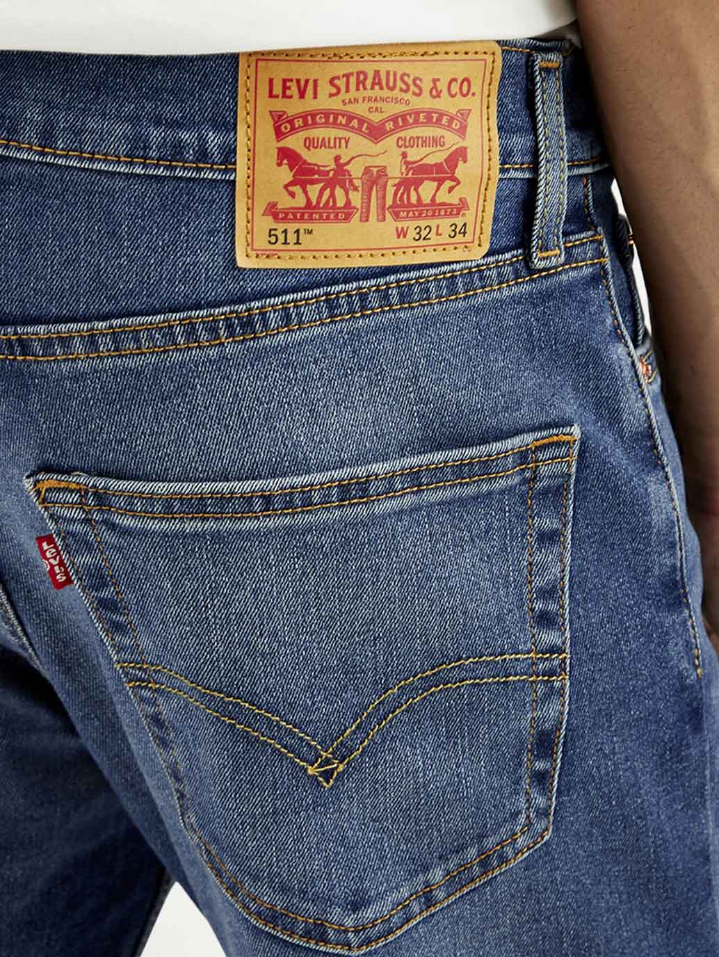 Men's 511 Blue Slim Fit Mid Rise Jeans - Detail View