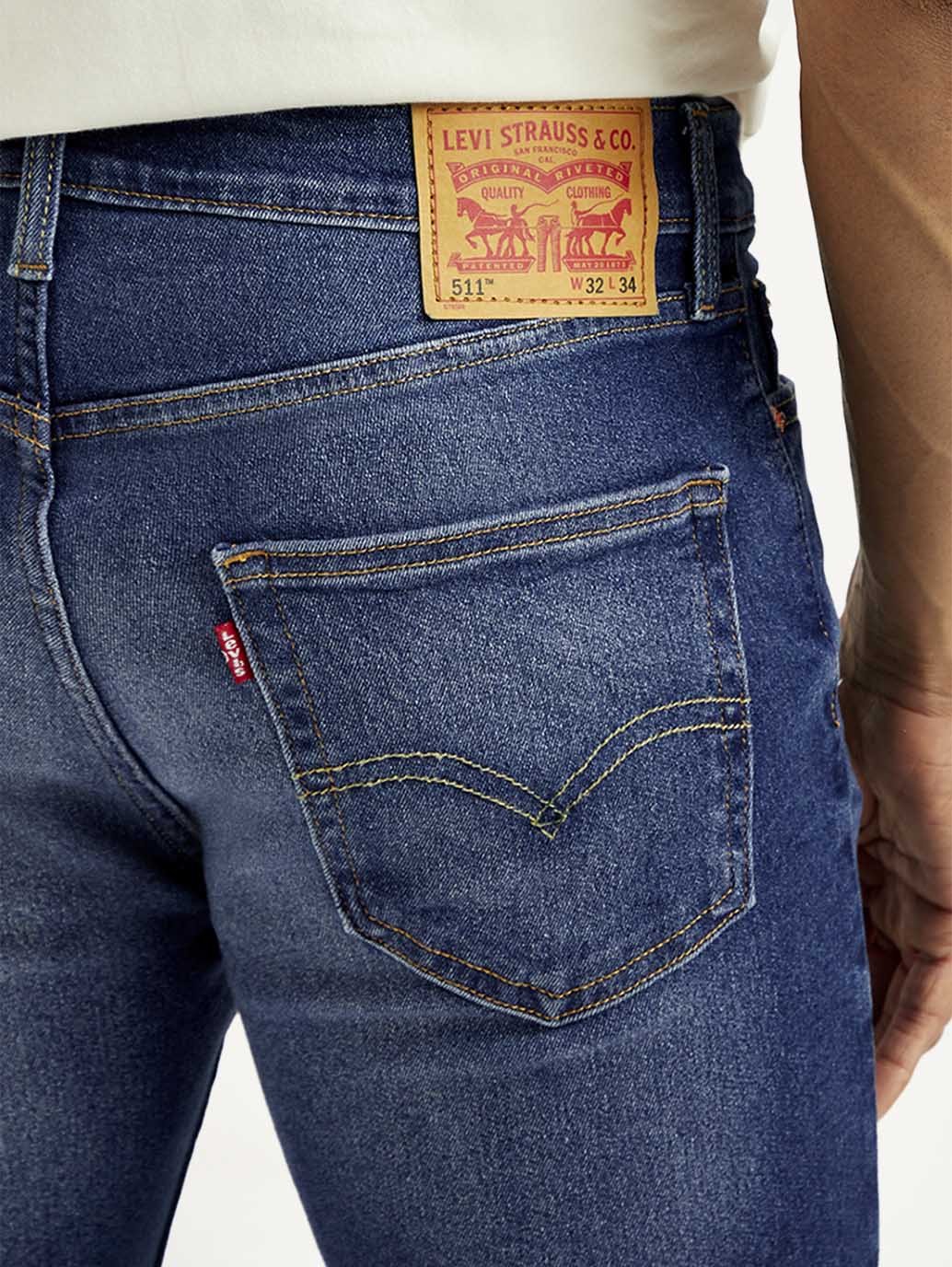 Men's 511 Blue Slim Fit Mid Rise Jeans - Detail View