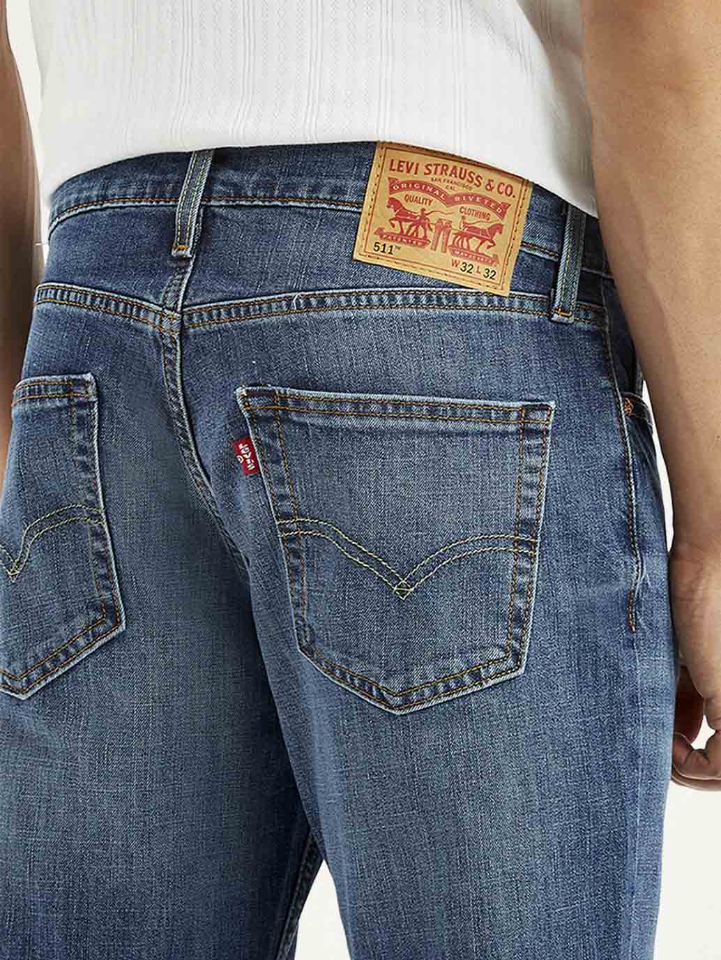 Men's 511 Blue Slim Fit Mid Rise Jeans - Detail View