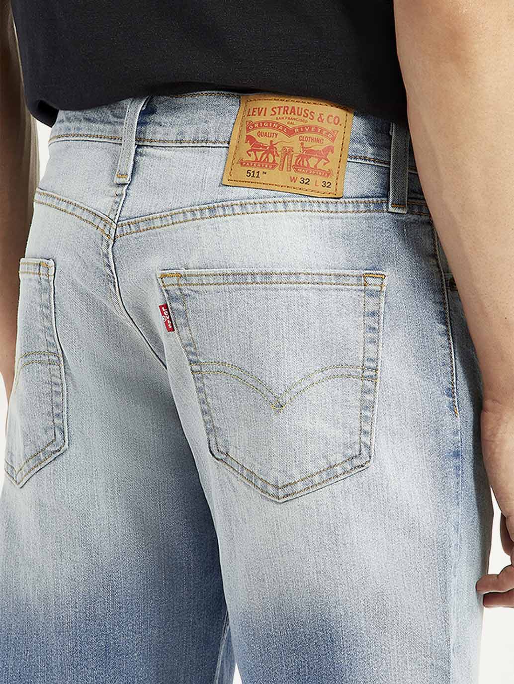 Men's 511 Light Blue Slim Fit Mid Rise Jeans - Detail View